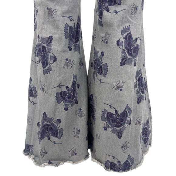 NWOT Free People Mid-Rise Floral Bell Bottom Jeans • Boho 70s Groovy Flare 32 - Picture 13 of 16